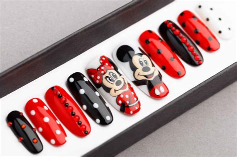 Mickey And Minnie Inspired Press On Nails With Rhinestones Lilium Nails