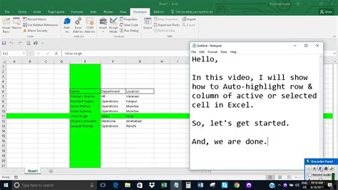 Auto Highlight Row And Column Of Selected Cell In Excel Using Vba Youtube