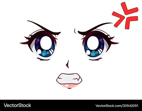 Angry Anime Face Manga Style Big Blue Eyes Vector Image The Best Porn