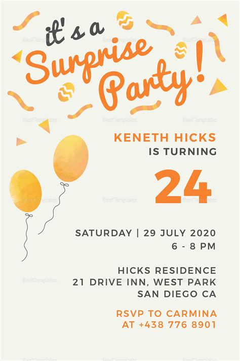Surprise Party Invitation Template For Word