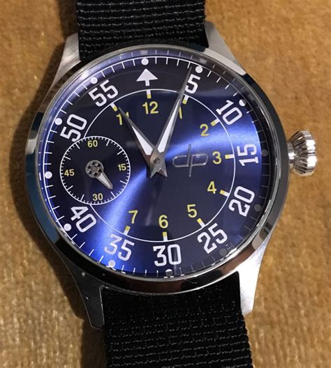 Custom 44mm Pilot Watch Blue Sunburst Dial ETA Unitas 6497 Movement