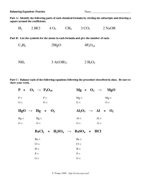 Balance the following chemical equation: Balancing Equations Practice Worksheet Answers + My PDF ...