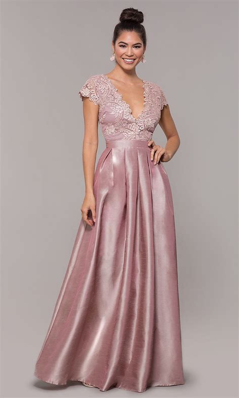 Long Mauve Prom Dress With Embroidered Bodice Prom Dresses Long Pink