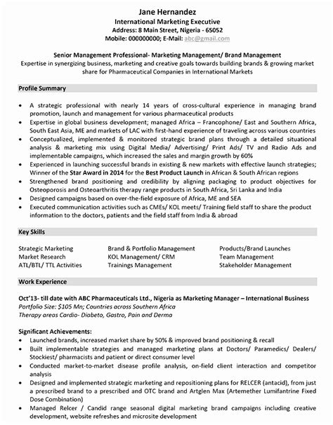 marketing cv format marketing resume sample  template