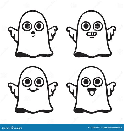 cartoon ghost spooky halloween spirit poltergeist characters angry and happy ghosts in white