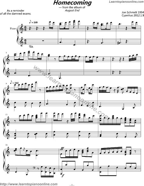 This product does not support transposition or digital playback. Homecoming by Jon Schmidt Free Piano Sheet Music | Learn How To Play Piano Online