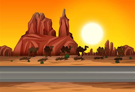 Desert Sunset Road Scene 297702 Vector Art At Vecteezy
