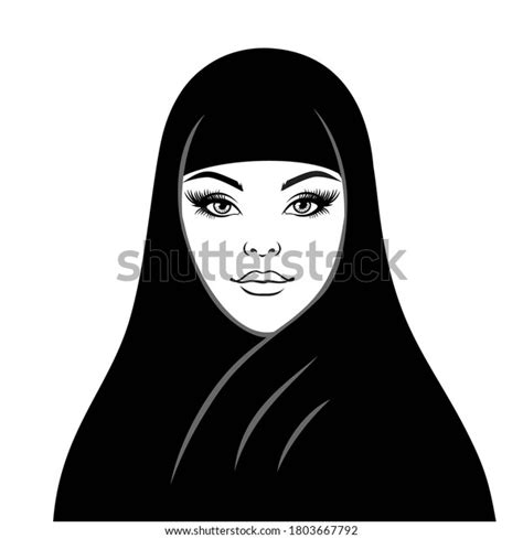 Portrait Muslim Beautiful Woman Hijab Black Stock Vector Royalty Free
