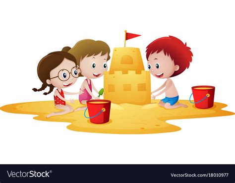 Kids Building Sandcastle On The Beach Royalty Free Vector