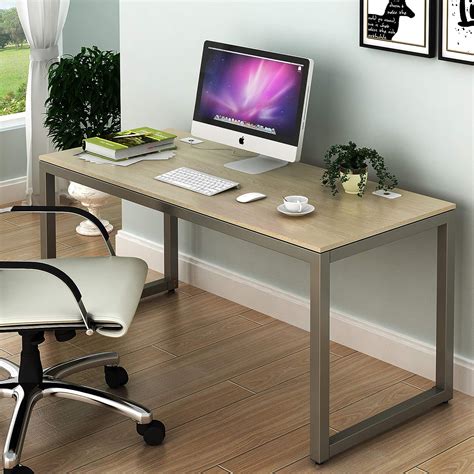 Shw Home Office 55 Inch Large Computer Desk Silver Frame Wgrey Top