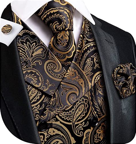 Dubulle Mens Paisley Tie And Vest Set With Pocket Square Cufflinks