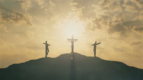 Silhouettes Of Three Crosses At Calvary Hill Stock Footage Sbv