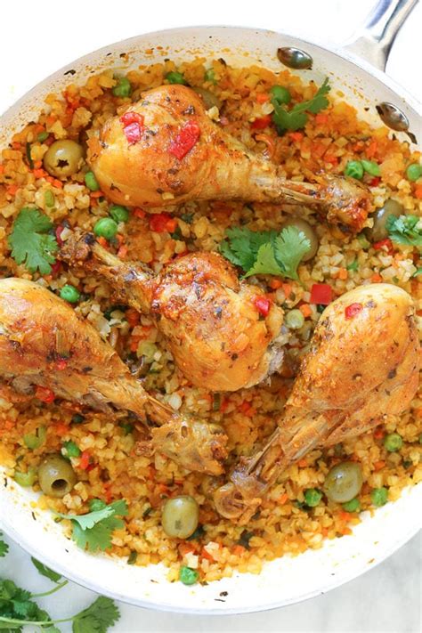 I followed the recipe but used red yellow and red peppers with carrots instead of frozen veggies. Skillet Cauliflower "Arroz" Con Pollo Recipe | Skinnytaste