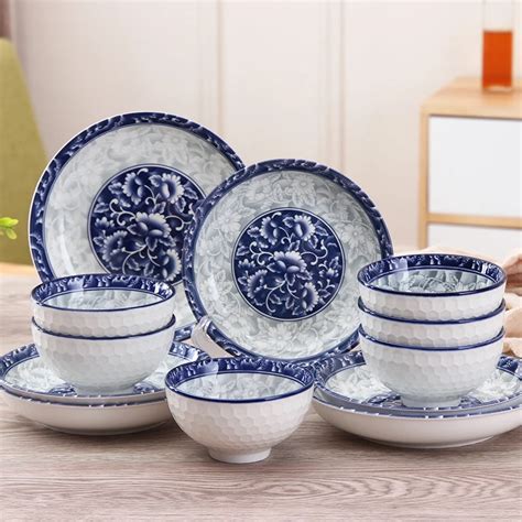 12 Pcs Blue And White Ceramic Kitchen Dinnerware Bowl Plate Dish Dinner