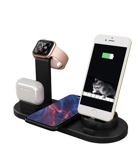 6 In 1 Qi Wireless Charger Stand Dock For Apple Watch 5 4 3 2 Iphone 11 Xs Xr 8 Airpods Pro Type