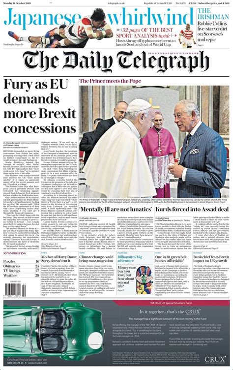 Newspaper Daily Telegraph United Kingdom Newspapers In United Kingdom Monday S Edition