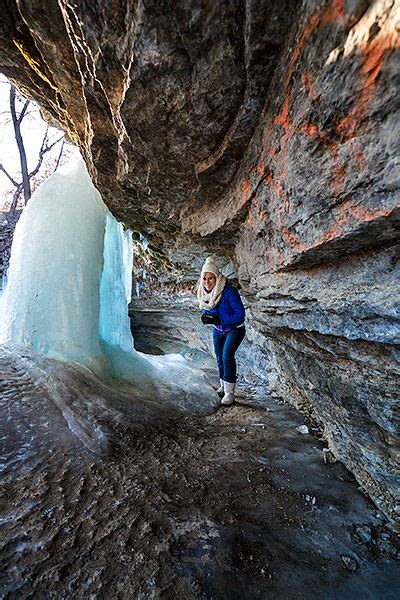 Exploring Behind Minnehaha Frozen Waterfall In Minneapolis Minnesota