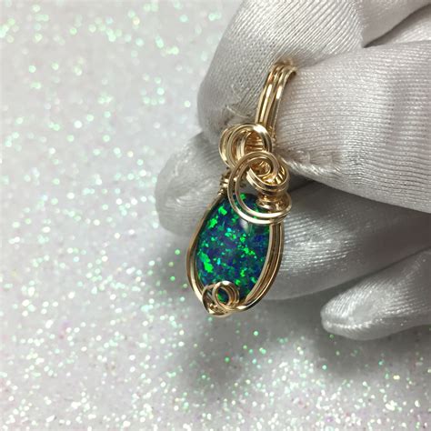 Black Opal Necklace Pendant 14K Gold Filled Jewelry For Women Lab