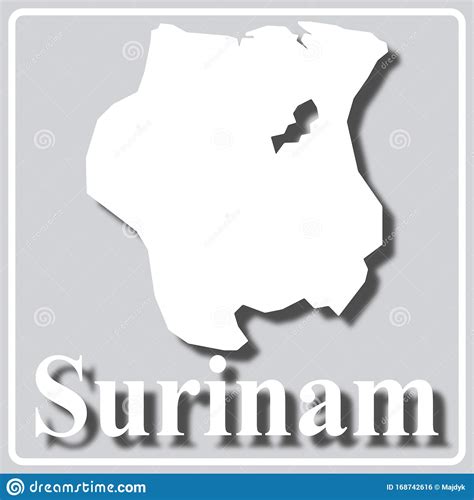 Gray Icon With White Silhouette Of A Map Surinam Stock Vector
