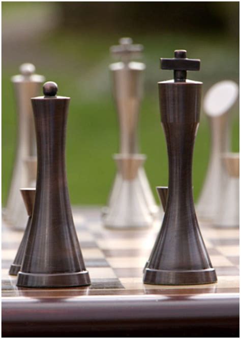 Stunning Yves Tanguy Contemporary Heavy Pewter And Copper Chess Set