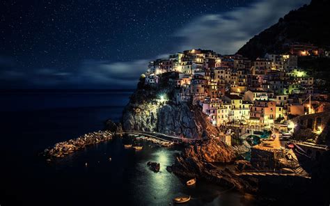 Night In Romantic City From Italy Lights On The Coast