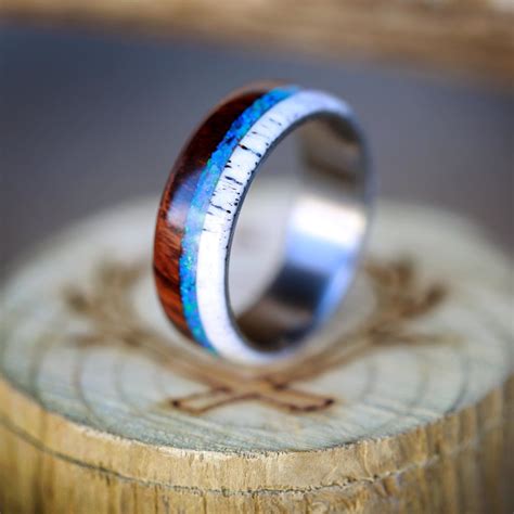 Blue Opal Wood And Antler Wedding Band By Staghead Designs Cool
