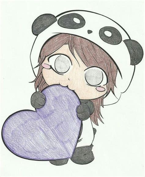 Cute Panda Girl Biting Heart Cute Panda Drawing Easy Manga Drawings