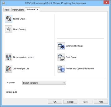 Selecting Maintenance Options Epson Universal Print Driver Windows