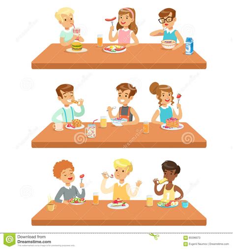 Cute Children Eat Healthy Food Enjoying Breakfast Stock Image