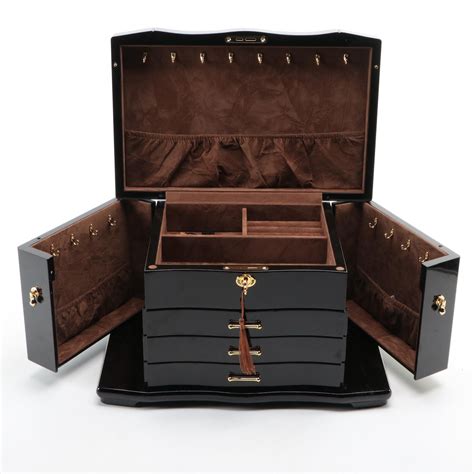 Jere Locking High Gloss Black Finish Wood Jewelry Box Ebth