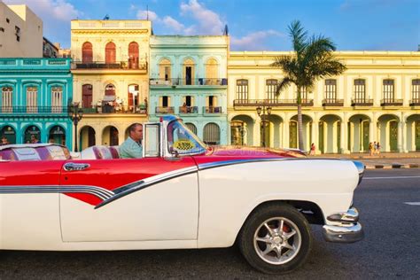 Classic Convertible Car And Old Colorful Buildings In Downtown Havana Editorial Photography