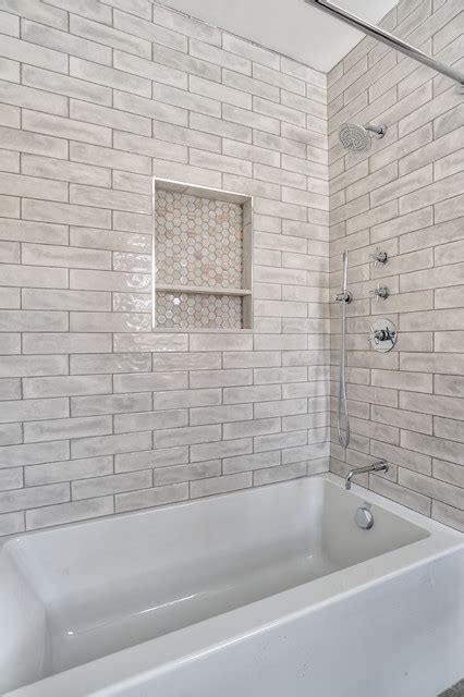 Give your shower or tub a makeover with tile. Bathtub/Shower Combo with Tiled Niche - Modern - Bathroom ...