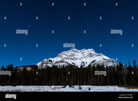 Starry Night Scene In The Mountains Lake Minnewanka Banff National