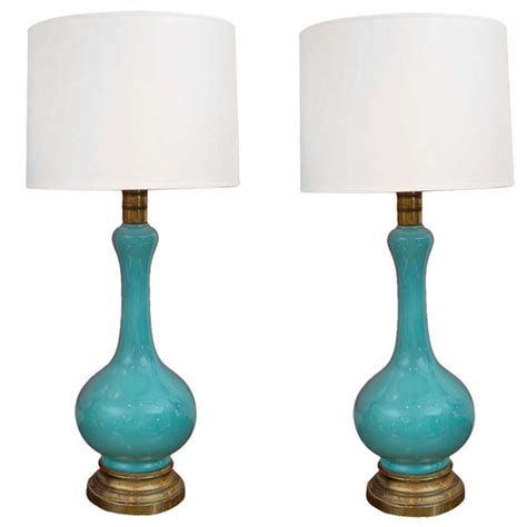 Mid Century Turquoise Ceramic Lamp Pair At Stdibs