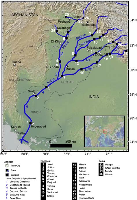 The Indus River System And The Locations Of Irrigation Barrages And