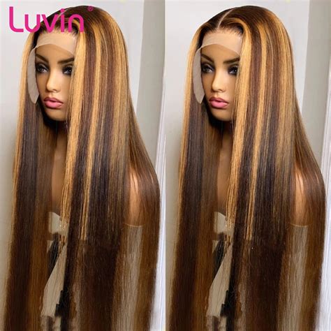 30 32 Inch Highlight Ombre Straight 13x4 Lace Frontal Human Hair Wigs