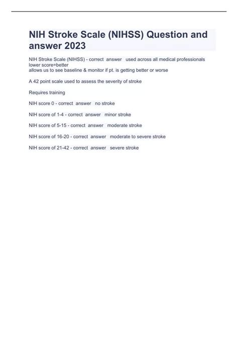 Nih Stroke Scale Nihss Question And Answer 2023 Nih Stroke Scale