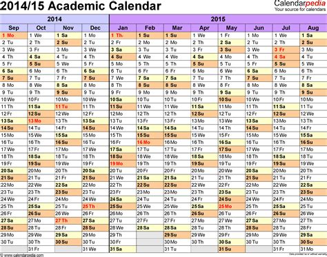 Academic Calendars 20142015 Free Printable Word Templates