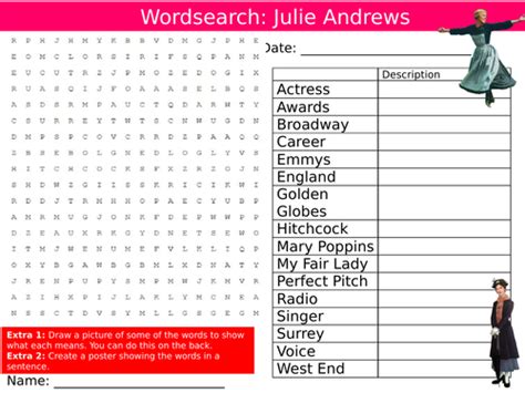 Julie Andrews Wordsearch Puzzle Sheet Keywords Settler Starter Cover