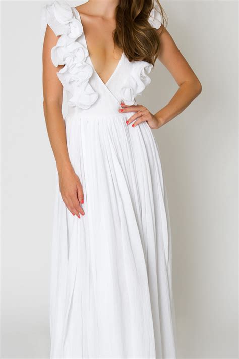 Ruffle White Maxi Dress Cotton Wedding Dress