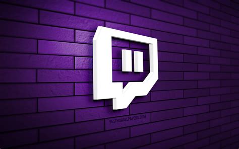 download wallpapers twitch 3d logo 4k violet brickwall creative social networks twitch logo