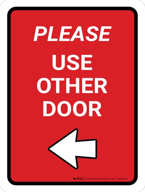 Please Use Other Door Left Arrow Red Portrait Wall Sign