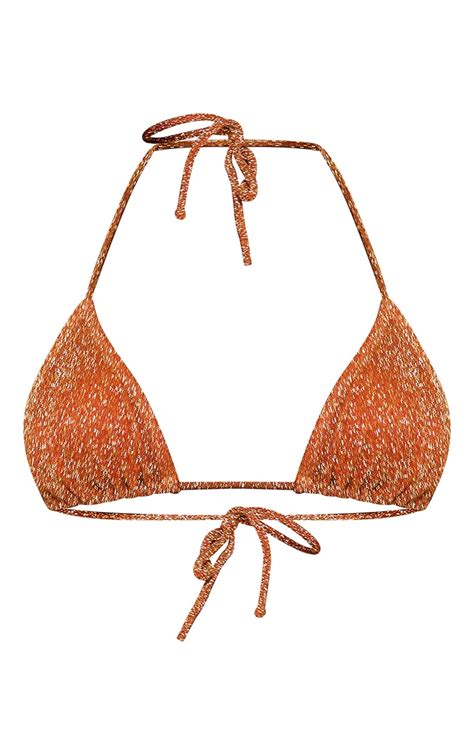 Orange Glitter Triangle Bikini Top Swimwear Prettylittlething Ie