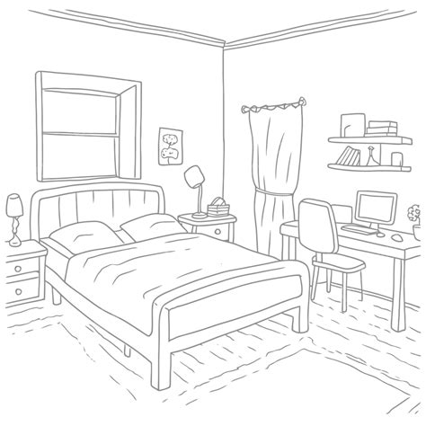 An Adult Bedroom Drawing Outline Sketch Vector Bedroom Wall Drawing