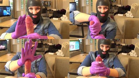 pink gloves femdom edging handjob with jeans jacket and latex mask wmv sophie summers