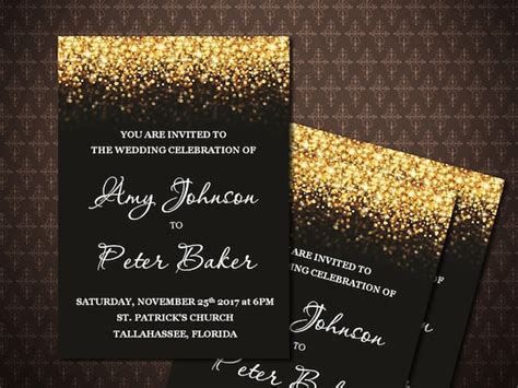 Paper And Party Supplies Black And Gold Text Invite Greeting Cards Eolaneee