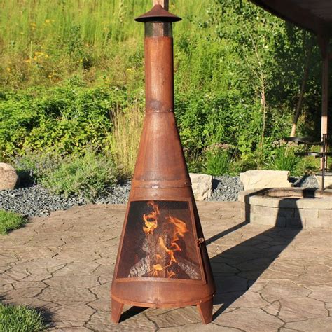 Sunnydaze Outdoor Backyard Large Freestanding Oxidized Steel Wood Burning Fire Pit Chiminea 70