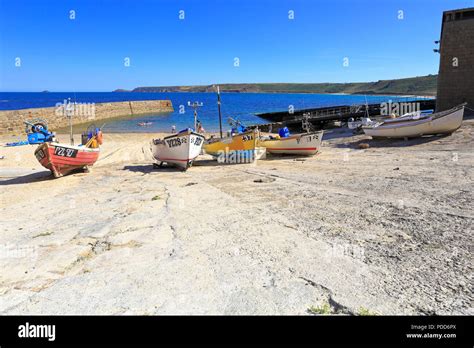 Fishing Boats On The Slipway In The Harbour At Sennen Cove Cornwall