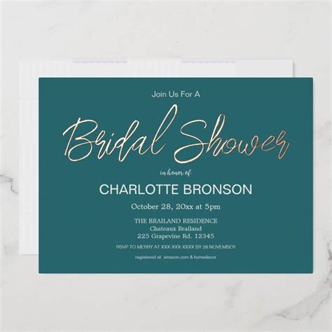 Jade Minimalist Script Bridal Shower Rose Gold Foil Invitation Zazzle