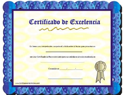 A Certificate Is Shown In Blue And Yellow With An Award Ribbon On Top Of It